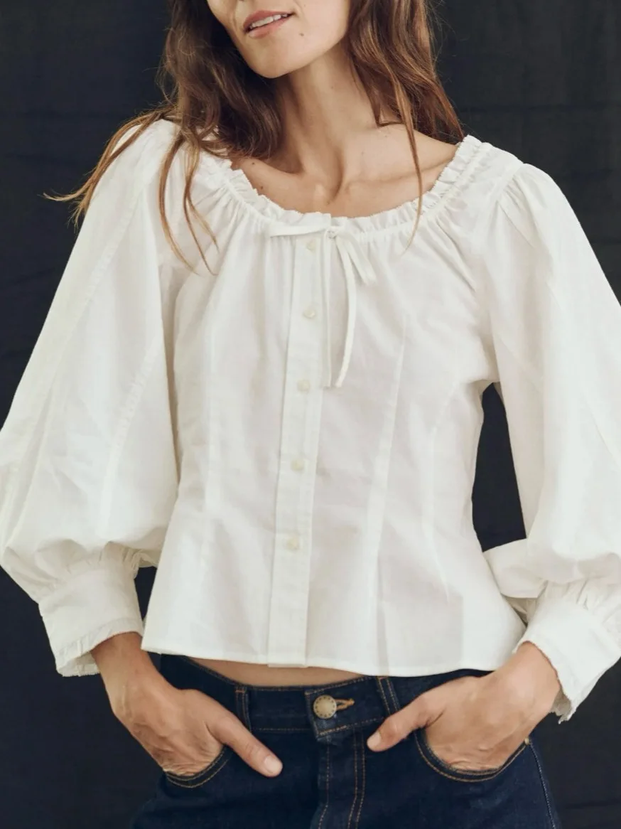 Women's Shirt 2024 New Spring Summer Lace-up O-neck Loose Sweet Long Puff Sleeve Blouse
Women's Shirt 2024 New Spring Summer Lace-up O-neck Loose Sweet Long Puff Sleeve Blouse