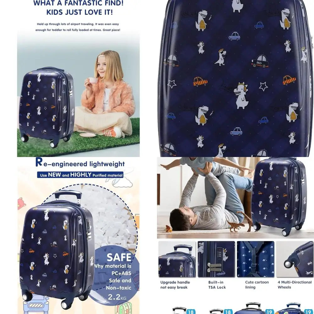 Durable 4-Wheel Toddler Luggage with Hard Case - Dinosaur & Car Design for Little Travelers
Durable 4-Wheel Toddler Luggage with Hard Case - Dinosaur & Car Design for Little Travelers