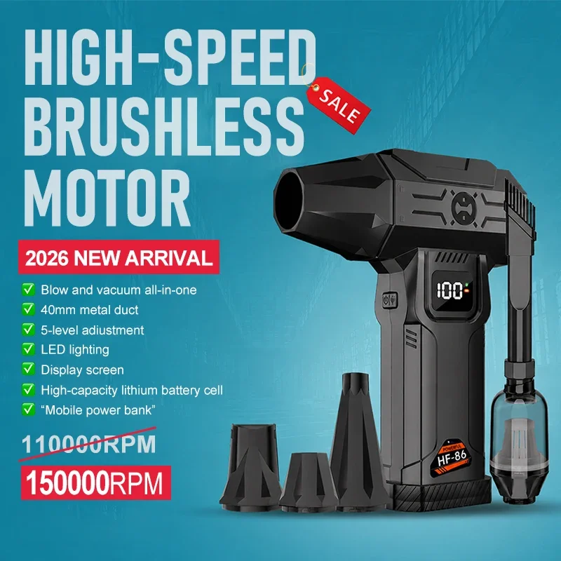 150000RPM Turbo Jet Blower Cordless Air Duster Powerful Brushless Motor Vacuum Cleaner with 5 Speeds LED Light for Car Keyboard
150000RPM Turbo Jet Blower Cordless Air Duster Powerful Brushless Motor Vacuum Cleaner with 5 Speeds LED Light for Car Keyboard