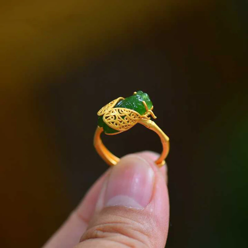 Natural Hetian jade ancient gold craftsmanship cicada rings for women opening adjustable fresh literary art ethnic style jewelry
Natural Hetian jade ancient gold craftsmanship cicada rings for women opening adjustable fresh literary art ethnic style jewelry