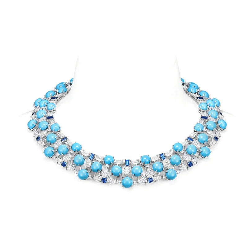 BELLUX Pendant Chain 925 Silver Gold Plated High Carbon Diamond Turquoise Exquisite Banquet Luxury Necklace
BELLUX Pendant Chain 925 Silver Gold Plated High Carbon Diamond Turquoise Exquisite Banquet Luxury Necklace