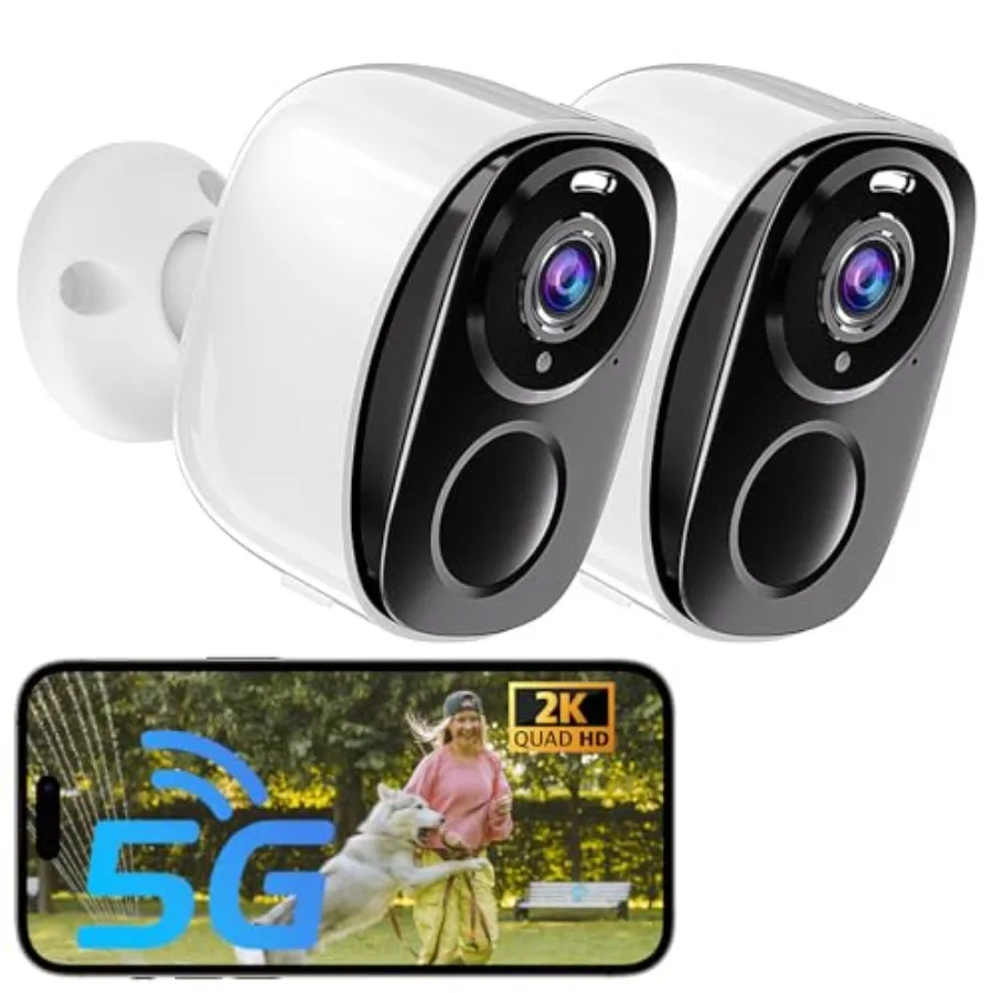 Outdoor security cameras for home surveillance, 2K resolution, white plastic housing, motion detection with spotlight and siren
Outdoor security cameras for home surveillance, 2K resolution, white plastic housing, motion detection with spotlight and siren