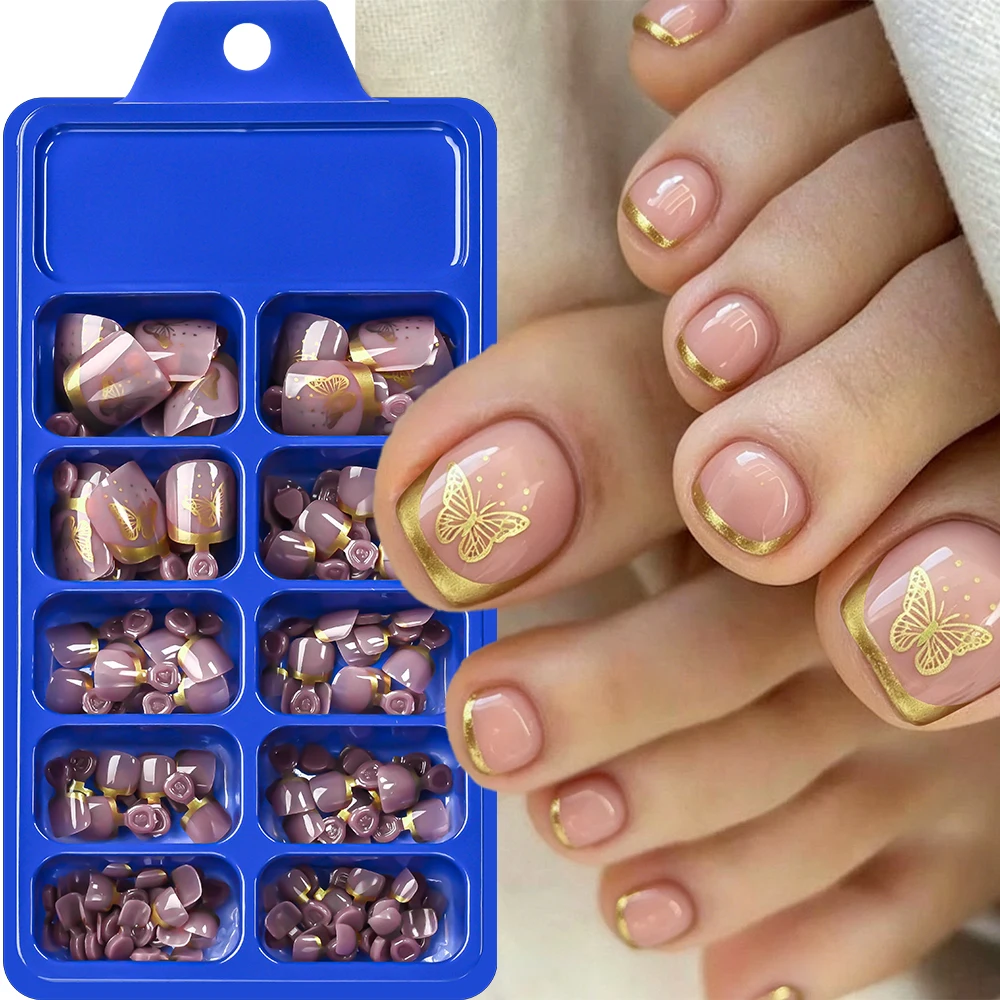 120Pcs Golden French Fake Toenails Butterfly/Hibiscus Flower Design Short Square False Toe Nails Nude Acrylic Press On Toenails#
120Pcs Golden French Fake Toenails Butterfly/Hibiscus Flower Design Short Square False Toe Nails Nude Acrylic Press On Toenails#