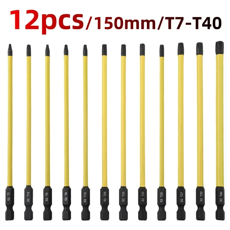 12pcs 150mm Screwdriver Bits Set T7-T40 1/4 Inch Hex Shank Magnetic Screwdriver Drill Bit For Household Appliances/Power Tool
12pcs 150mm Screwdriver Bits Set T7-T40 1/4 Inch Hex Shank Magnetic Screwdriver Drill Bit For Household Appliances/Power Tool