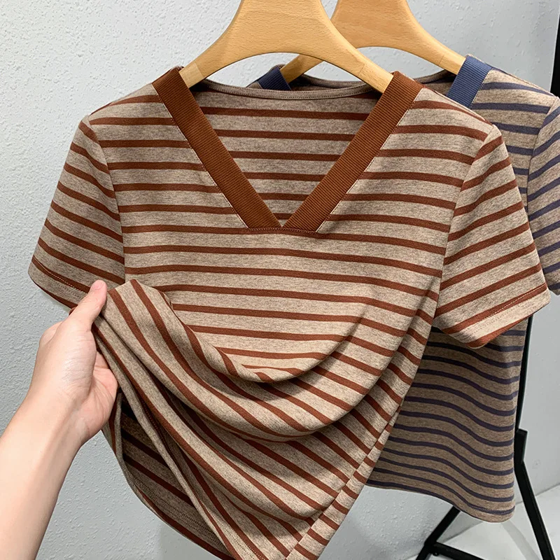 Short SleevetWomen's Summer-shirt2025New European-style women's clothing, classic color-block striped-shirt with wide edgesv
Short SleevetWomen's Summer-shirt2025New European-style women's clothing, classic color-block striped-shirt with wide edgesv