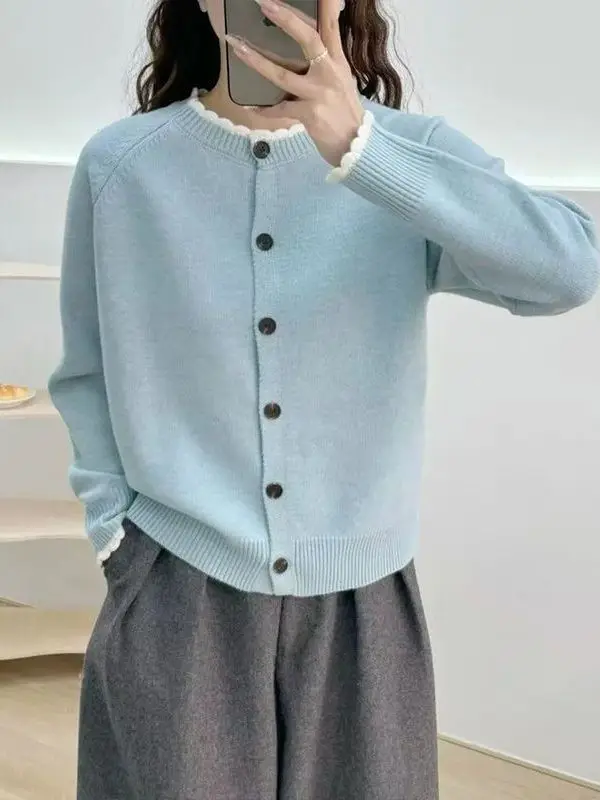 Slimming Pure Color Lace Collar Open Cardigan Long Sve Knitted Sweater Faionable Women's Spring Outerwear Loose Fit
Slimming Pure Color Lace Collar Open Cardigan Long Sve Knitted Sweater Faionable Women's Spring Outerwear Loose Fit