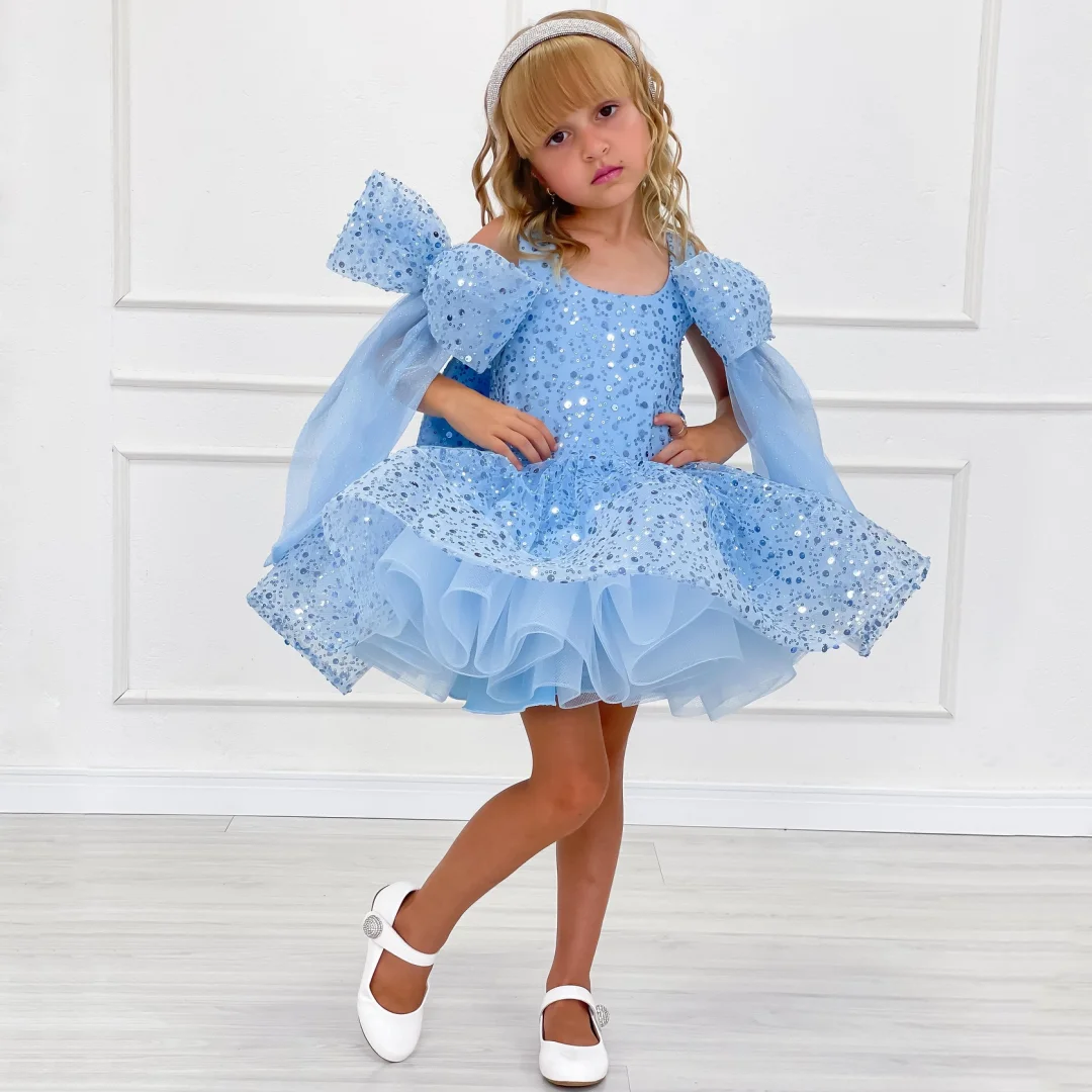 Customized Sky Blue Flower Girl Dress Puffy Sequin With Bow Short Sleeve For Wedding Prom Birthday Party Holy Communion Gown
Customized Sky Blue Flower Girl Dress Puffy Sequin With Bow Short Sleeve For Wedding Prom Birthday Party Holy Communion Gown