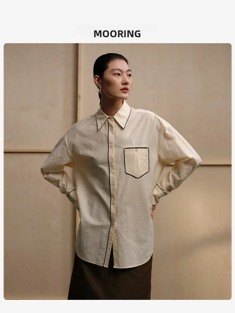 MOORING Vintage Color Blo Long Sve Anti-Wrinkle Loose Women's irt Cotton Nylon Blend Comfortable Fit Spring Faion
MOORING Vintage Color Blo Long Sve Anti-Wrinkle Loose Women's irt Cotton Nylon Blend Comfortable Fit Spring Faion