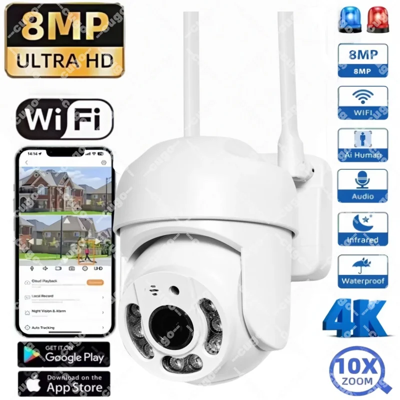 8MP PTZ IP Camera Wifi Outdoor AI Human Detection Audio Wireless Security CCTV Camera Color Night Vision 10X Digital Zoom Camera
8MP PTZ IP Camera Wifi Outdoor AI Human Detection Audio Wireless Security CCTV Camera Color Night Vision 10X Digital Zoom Camera