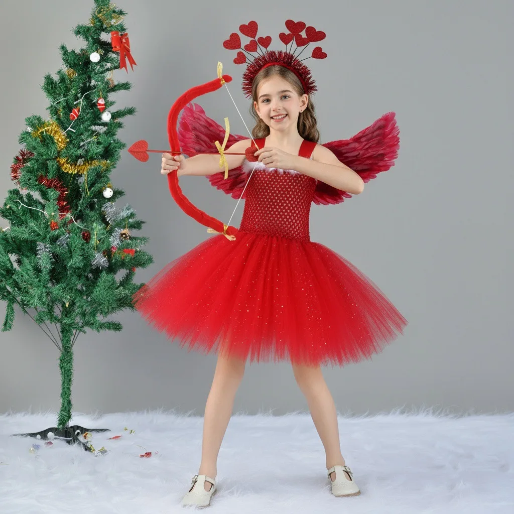 Girls Red Cupid Costume Tutu Dress Kids Valentine Angel Outfit with Heart Headband Wings Bow and Arrow Accessories Halloween
Girls Red Cupid Costume Tutu Dress Kids Valentine Angel Outfit with Heart Headband Wings Bow and Arrow Accessories Halloween