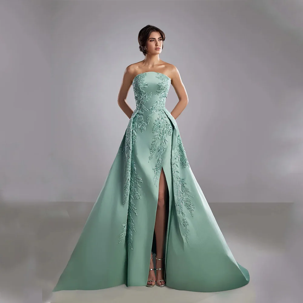 Индивидуальные вечерние платья высокого качества из атласа для длиной до пола без бретелек со шлейфом Ватто, платье для выпускного вечера с аппликациями и разрезом, халаты De Soirée
Индивидуальные вечерние платья высокого качества из атласа для длиной до пола без бретелек со шлейфом Ватто, платье для выпускного вечера с аппликациями и разрезом, халаты De Soirée