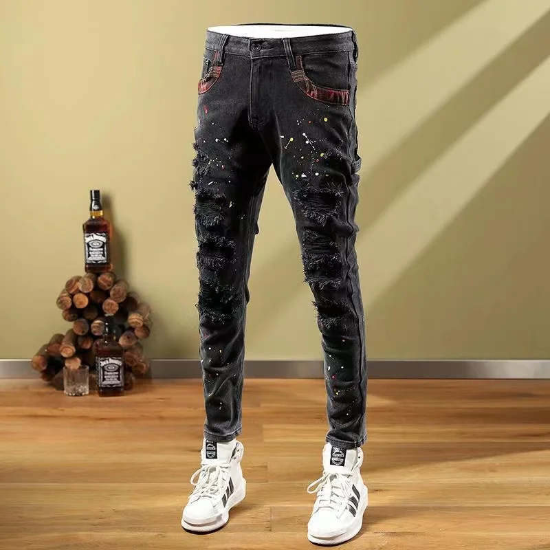 EH·MD® Splatted Ink Men's Scraped Jeans Stickers With Micro-Channel Embroidery Small Leg Trousers Painted Cotton Red Denim Soft2
EH·MD® Splatted Ink Men's Scraped Jeans Stickers With Micro-Channel Embroidery Small Leg Trousers Painted Cotton Red Denim Soft2