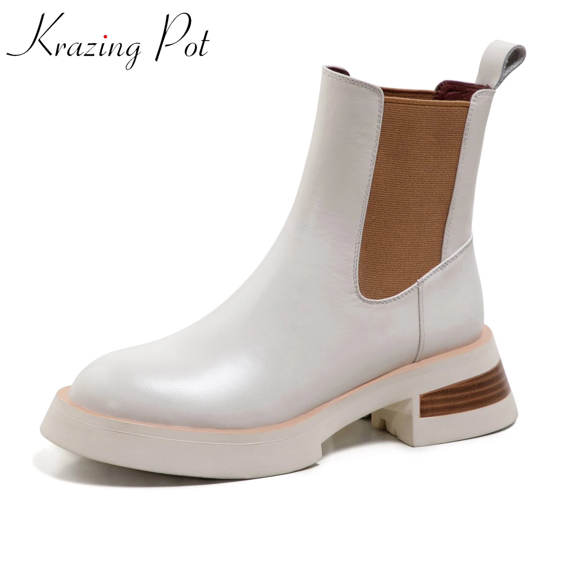 Krazing Pot Genuine Leather 2024 High Quality Round Toe Short Boots Thick Med Heels Winter Platform Preppy Style Ankle Boots
Krazing Pot Genuine Leather 2024 High Quality Round Toe Short Boots Thick Med Heels Winter Platform Preppy Style Ankle Boots