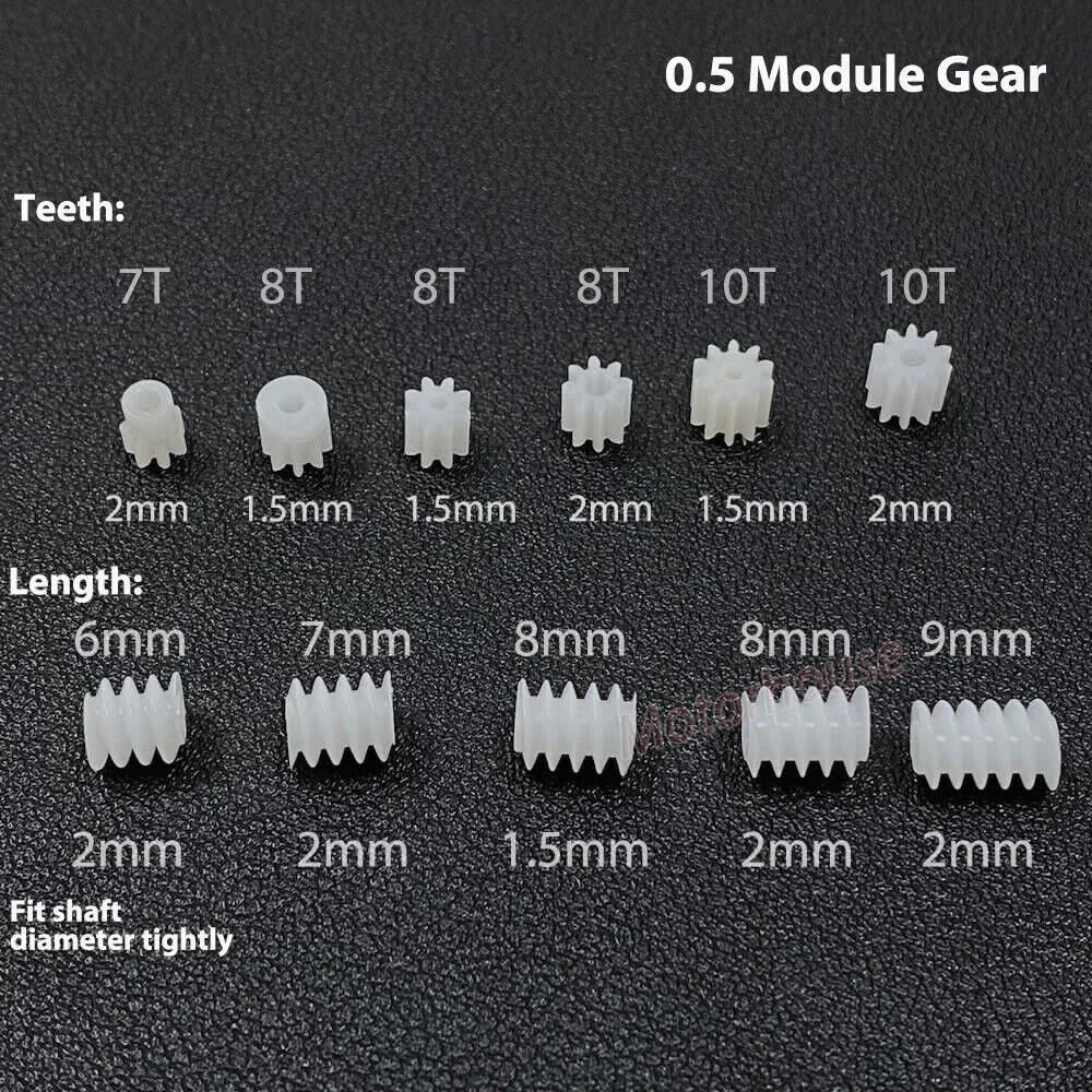 10pc 0.5 Modulus Plastic Gears 7-10T Teeth 1-2mm Shaft for RC Car/Robot Transmission Worm/Helical Gears
10pc 0.5 Modulus Plastic Gears 7-10T Teeth 1-2mm Shaft for RC Car/Robot Transmission Worm/Helical Gears