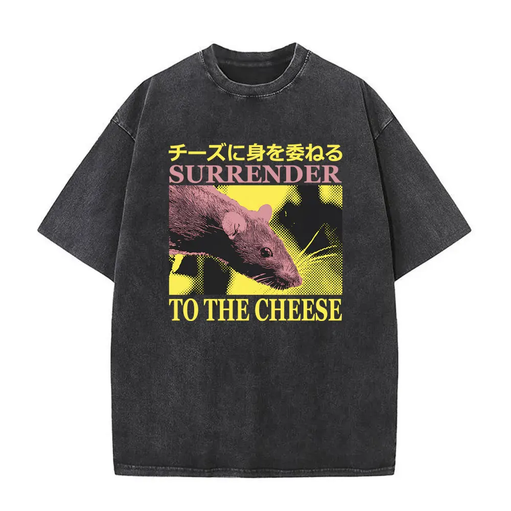 Surrender To The Cheese Washed Vintage Funny Meme Japanese Style Rat Print T Shirts Men Women Casual Oversized Crewneck Tshirt
Surrender To The Cheese Washed Vintage Funny Meme Japanese Style Rat Print T Shirts Men Women Casual Oversized Crewneck Tshirt