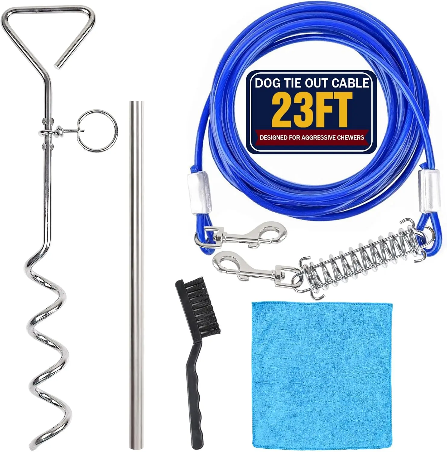 23FT Dog Tie Out Cable & Stake Set, Heavy Duty for Medium Large Dogs Up to 80 Lbs
23FT Dog Tie Out Cable & Stake Set, Heavy Duty for Medium Large Dogs Up to 80 Lbs