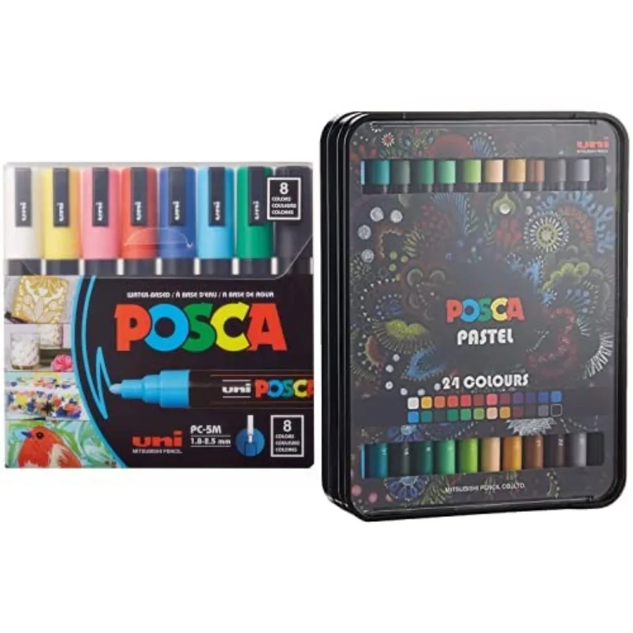 POSCA 8-Color Paint Marker Set, PC-5M Medium + Posca Heat Pliable Oil and Wax Based Pastels Pack with Natural Pigments and Powe
POSCA 8-Color Paint Marker Set, PC-5M Medium + Posca Heat Pliable Oil and Wax Based Pastels Pack with Natural Pigments and Powe