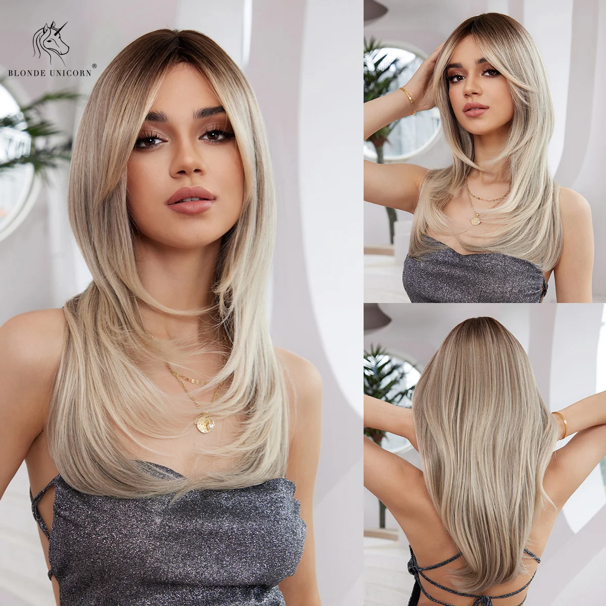 BLONDE UNICORN Synthetic Wig Ombre Gray Layered with Rose Net Cap Women's wigs Long Straight Style Heat Resistant Daily Party
BLONDE UNICORN Synthetic Wig Ombre Gray Layered with Rose Net Cap Women's wigs Long Straight Style Heat Resistant Daily Party