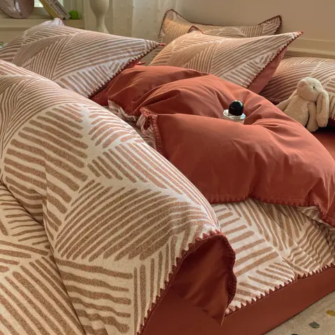 Luxuriöses Bettwäsche-Set aus schwerer Baumwolle, Bettbezug-Set aus 100 % hochwertiger gewaschener Baumwolle, gemütliche Heimdekoration, King-Size-Bett, ultraweich, atmungsaktiv