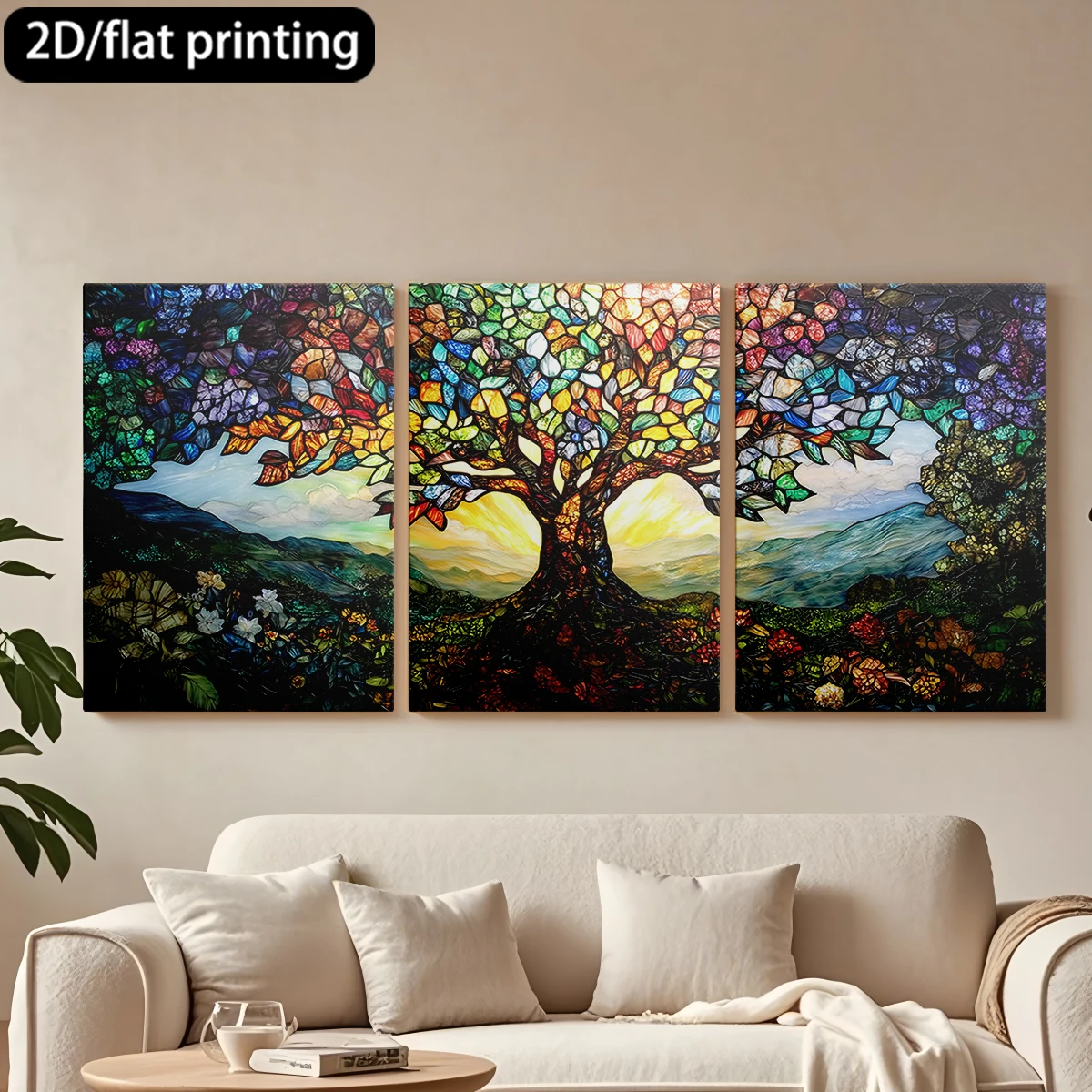 2D flat printing 3pc wooden frame canvas decorative painting Stained-glass tree of life.Corridor bedroom decoration
2D flat printing 3pc wooden frame canvas decorative painting Stained-glass tree of life.Corridor bedroom decoration