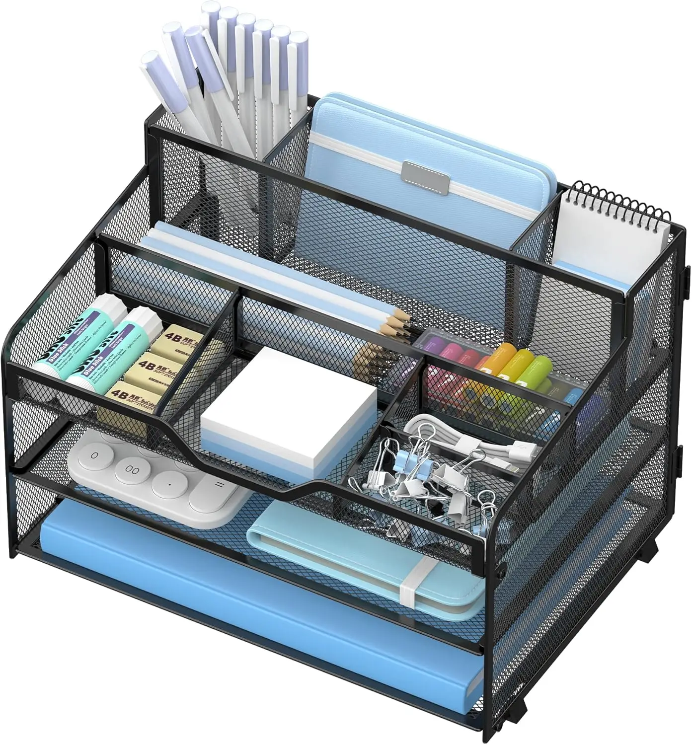 3 Tier Mesh Desk Organizer, Multi-Functional Letter Paper Tray with 5 Adjustable Compartments & 3 Pen Holders, Space-Saving Desktop File Holder for Office Supplies, Black
3 Tier Mesh Desk Organizer, Multi-Functional Letter Paper Tray with 5 Adjustable Compartments & 3 Pen Holders, Space-Saving Desktop File Holder for Office Supplies, Black