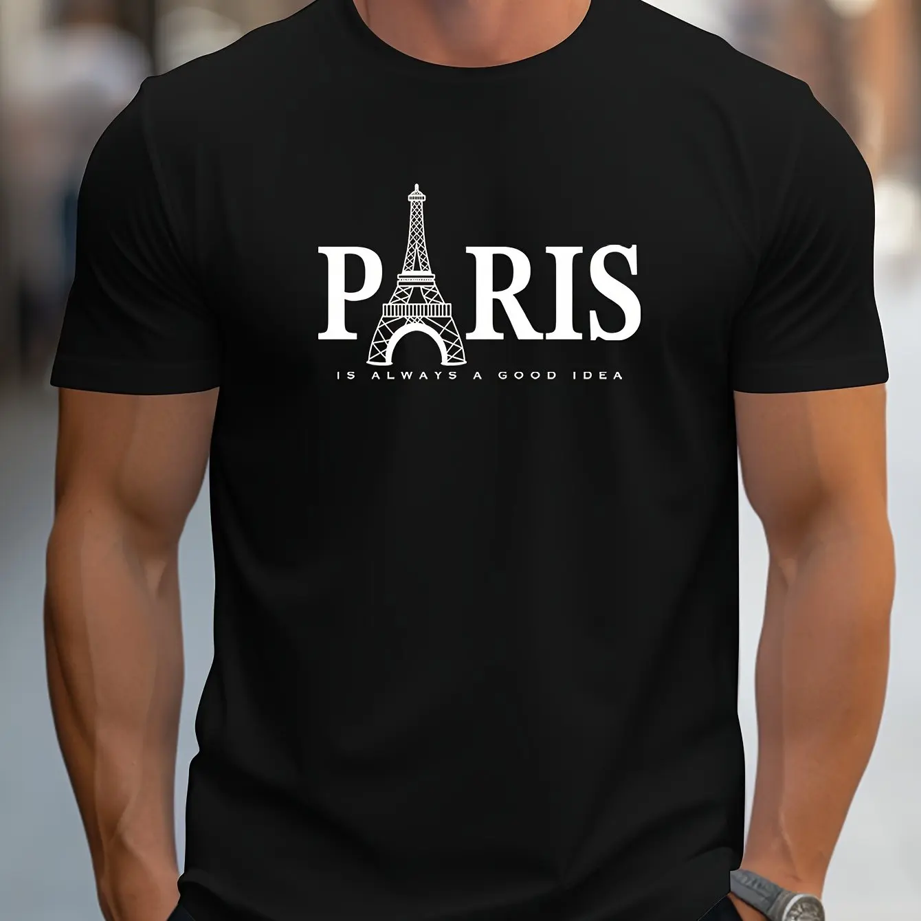 Men's Black T-Shirt with Paris Eiffel Tower Graphic Comfortable Casual Short Sleeve Tee Fashionable Top Perfect for Travel Lover
Men's Black T-Shirt with Paris Eiffel Tower Graphic Comfortable Casual Short Sleeve Tee Fashionable Top Perfect for Travel Lover