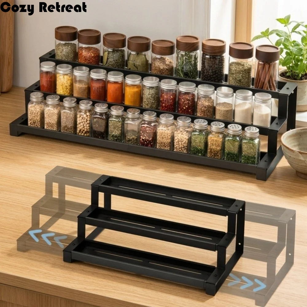 3-Tier Retractable Spice Jars Rack Slip-Resistant Telescopic Metal Display Rack Carbon Steel Adjustable Expandable Storage Shelf
3-Tier Retractable Spice Jars Rack Slip-Resistant Telescopic Metal Display Rack Carbon Steel Adjustable Expandable Storage Shelf