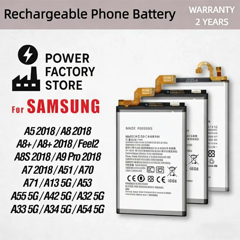 Factory-Sealed Premium Replacement Battery | Long-Lasting for Samsung A5 A7 A8 A8+ A8S A9 Pro A51 A70 A71 Feel2 2018 Series
Factory-Sealed Premium Replacement Battery | Long-Lasting for Samsung A5 A7 A8 A8+ A8S A9 Pro A51 A70 A71 Feel2 2018 Series