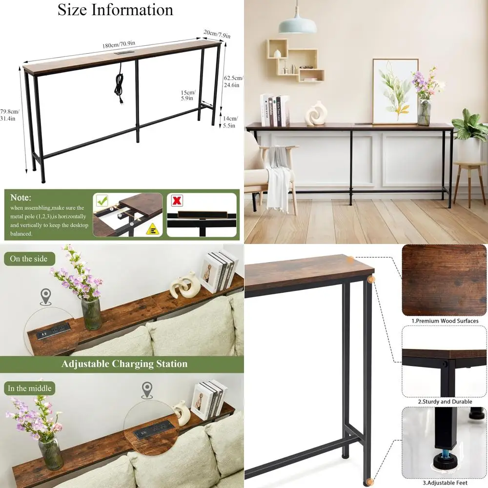 63 Rustic Brown Slim Console Table with Power Outlet for Living Room, Hallway, and Bedroom
63 Rustic Brown Slim Console Table with Power Outlet for Living Room, Hallway, and Bedroom