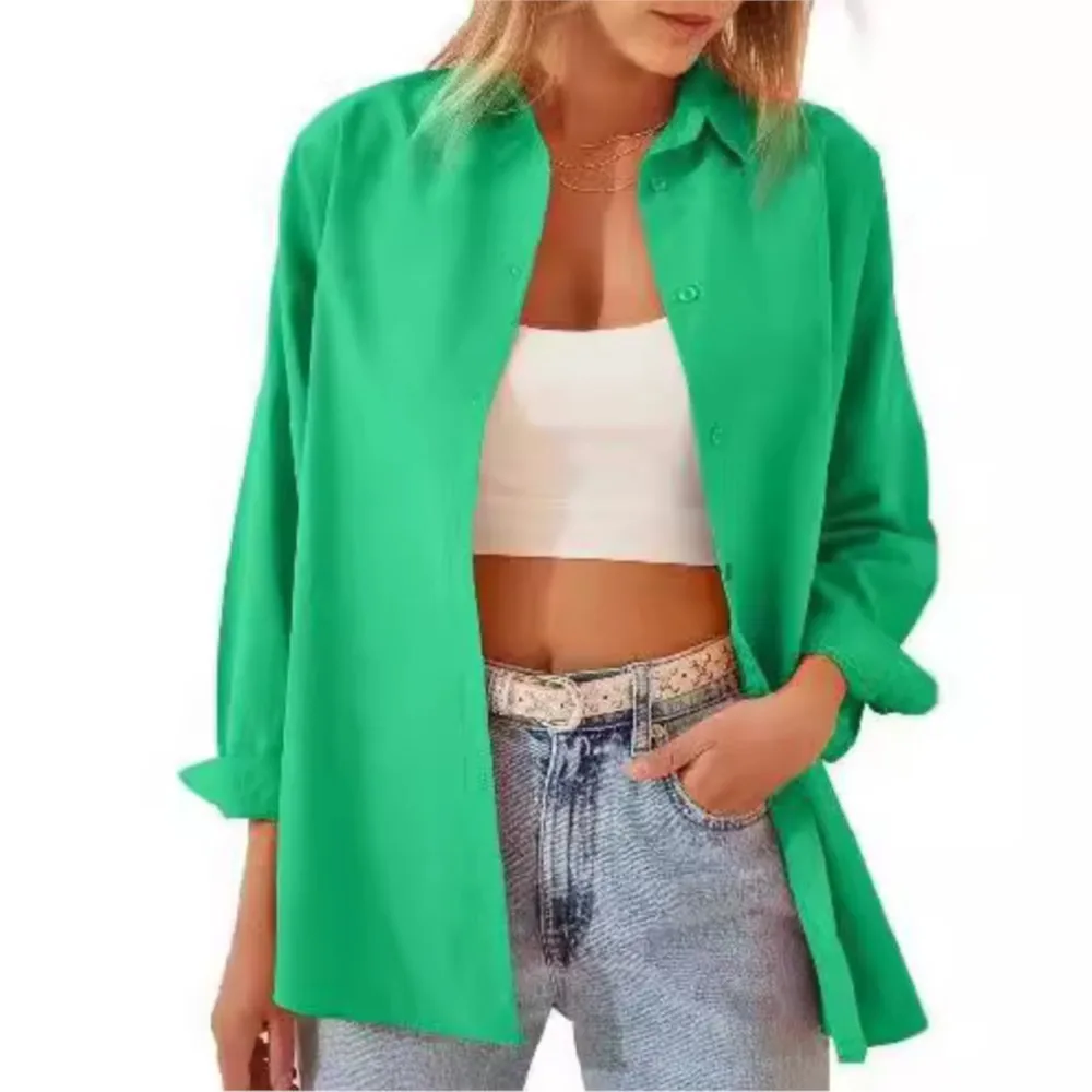 Fashion Solid Color Turn Down Collar Blouse 2025 New Spring Fashion Candy Colored Long Sleeve Cardigan Button Up Shirt Loose Top
Fashion Solid Color Turn Down Collar Blouse 2025 New Spring Fashion Candy Colored Long Sleeve Cardigan Button Up Shirt Loose Top