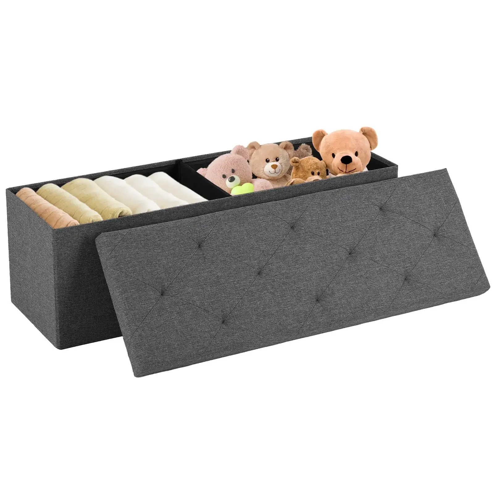43 Inches Folding Storage Ottoman Bench, Storage Chest, Foot Rest Stool, Bedroom Bench with Storage, Holds up to 660 lb
43 Inches Folding Storage Ottoman Bench, Storage Chest, Foot Rest Stool, Bedroom Bench with Storage, Holds up to 660 lb