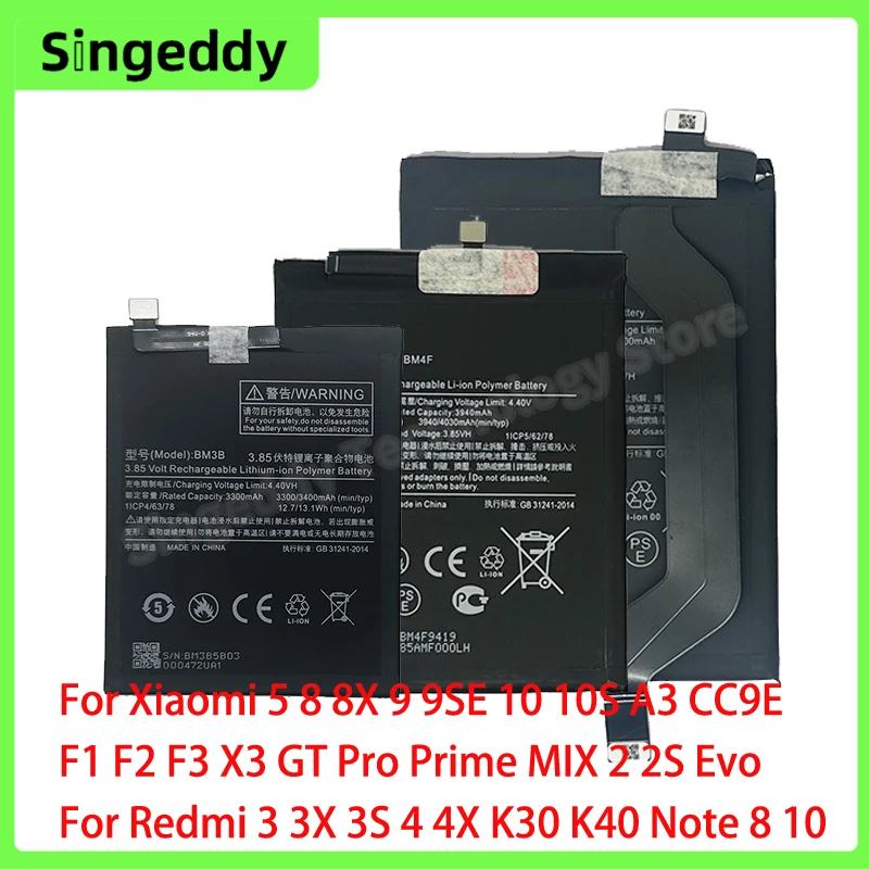 Battery For Xiaomi 5 8 8X 9 SE 10 10S A3 CC9E F1 F2 F3 X3 GT, Phone Batteries For Redmi K40 K30 Pro 3S 4X, BM4J BM3L BM4E BM3M
Battery For Xiaomi 5 8 8X 9 SE 10 10S A3 CC9E F1 F2 F3 X3 GT, Phone Batteries For Redmi K40 K30 Pro 3S 4X, BM4J BM3L BM4E BM3M
