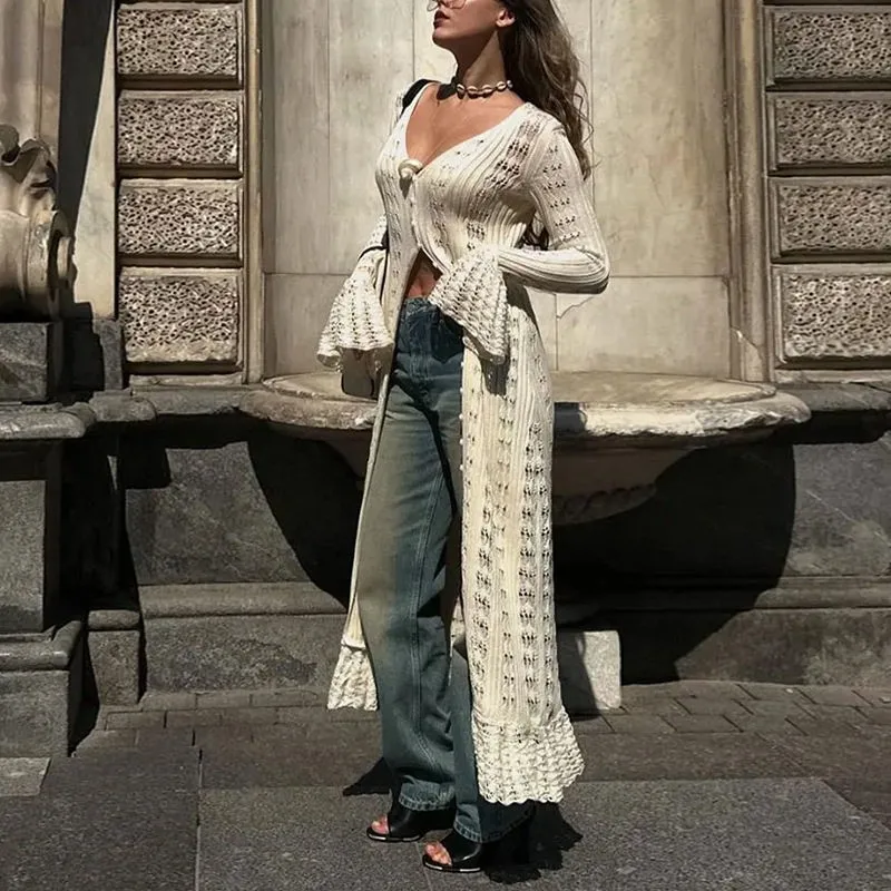 Long Sleeve Knitted Open Cardigan Hollow Design Bell Sleeve Pure Color V Neck LinJ Spicy Girl Style Summer Fashion Ladies' Kn...
Long Sleeve Knitted Open Cardigan Hollow Design Bell Sleeve Pure Color V Neck LinJ Spicy Girl Style Summer Fashion Ladies' Kn...