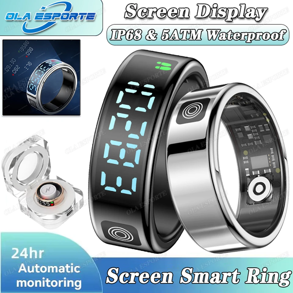 Smart Ring Display Screen Health Fitness Rings 5ATM&IP68 Waterproof Bluetooth Heart Rate Sleep Monitoring Rings for Xiaomi Phone
Smart Ring Display Screen Health Fitness Rings 5ATM&IP68 Waterproof Bluetooth Heart Rate Sleep Monitoring Rings for Xiaomi Phone