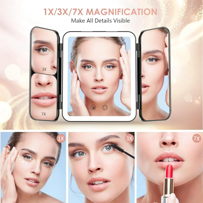 Portable Trifold Makeup Mirror with Rechargeable Lights - Ideal for Travel, Home & On-the-Go Use, 1X/3X/7X Magnification Espelho
Portable Trifold Makeup Mirror with Rechargeable Lights - Ideal for Travel, Home & On-the-Go Use, 1X/3X/7X Magnification Espelho