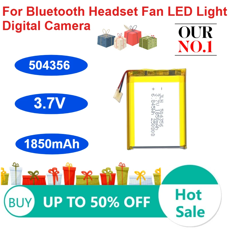 504356 Polymer Lithium Battery 3.7V 1850mAh for Bluetooth Headset Fan LED Light Digital Camera Rechargeable Batteries
504356 Polymer Lithium Battery 3.7V 1850mAh for Bluetooth Headset Fan LED Light Digital Camera Rechargeable Batteries