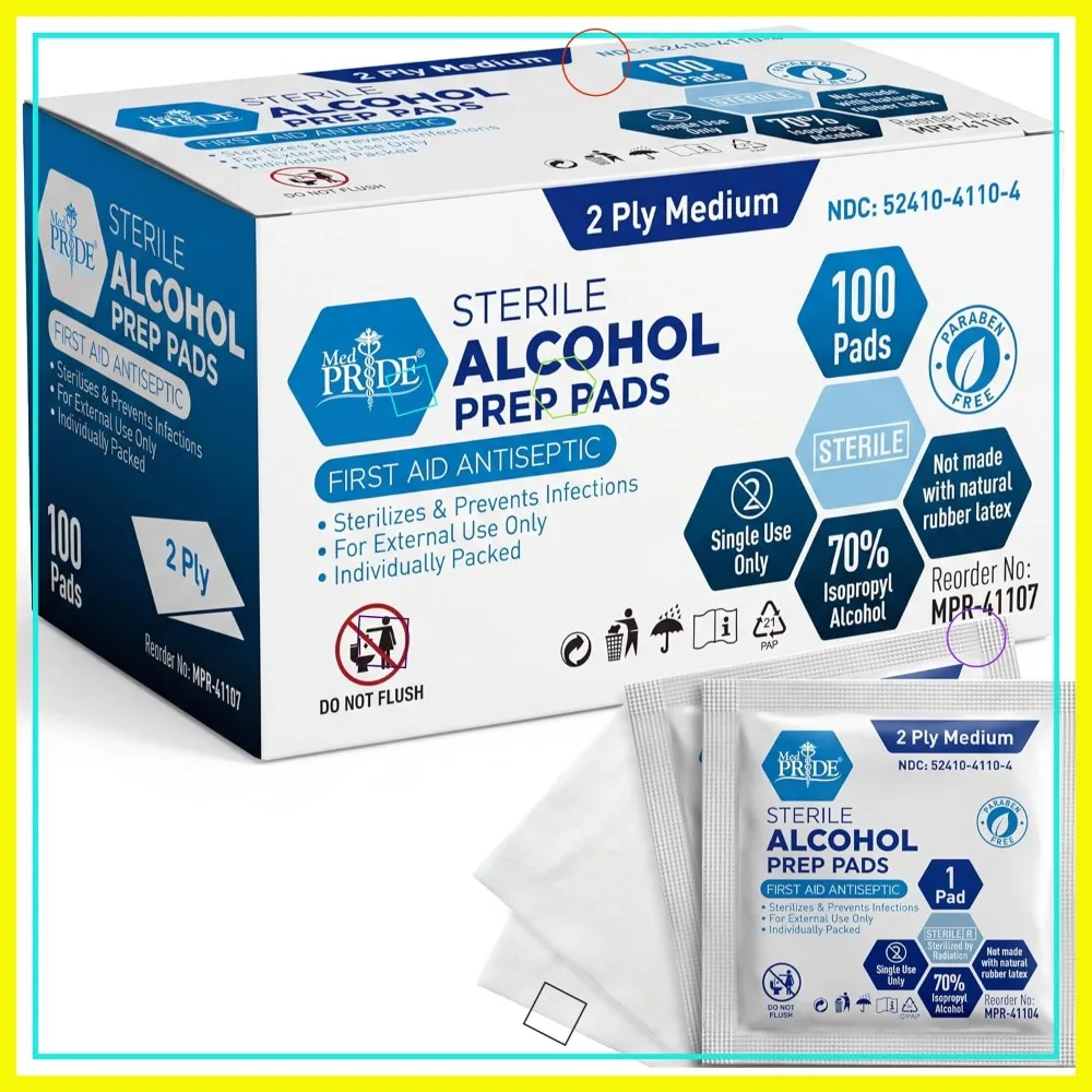 Sterile Alcohol Prep Pads, Antiseptic, Individually Wrapped, Medical Grade, Latex Free, 2 Ply, 100 Count
Sterile Alcohol Prep Pads, Antiseptic, Individually Wrapped, Medical Grade, Latex Free, 2 Ply, 100 Count