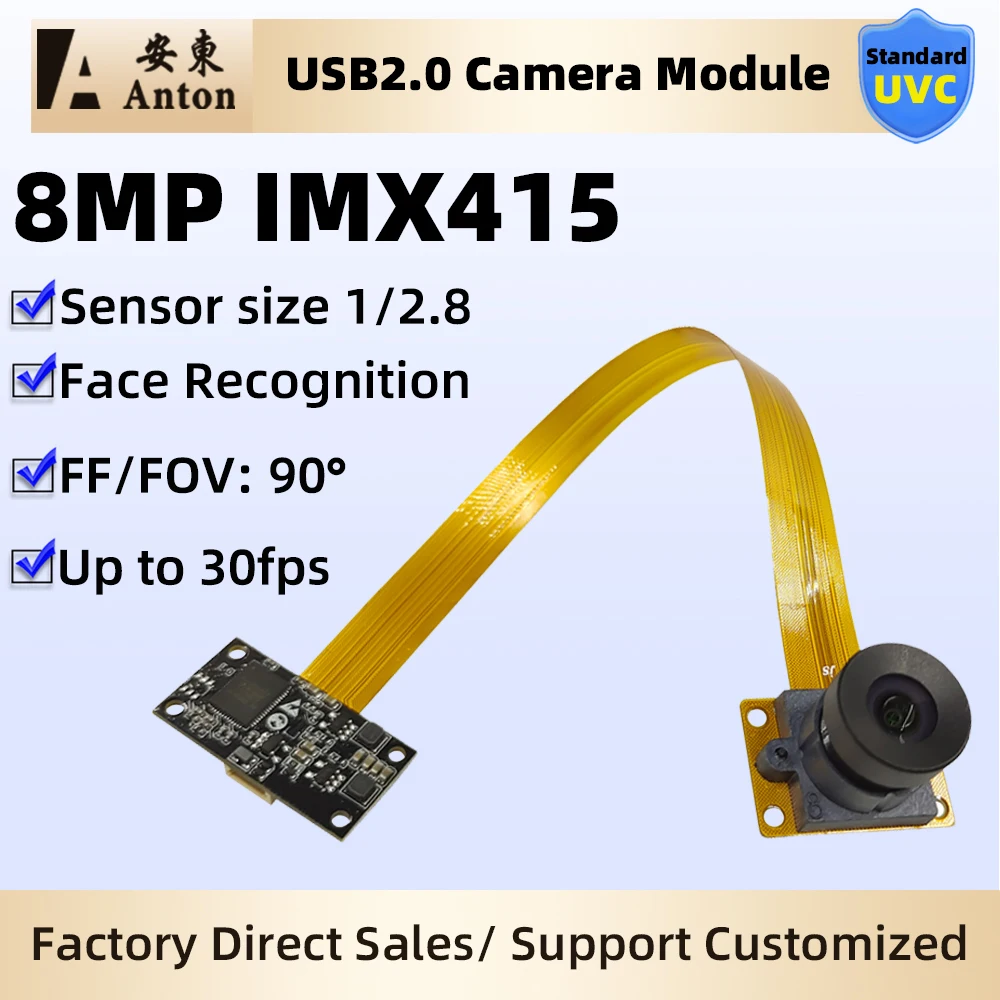 4K USB 2.0 Camera Module HD 8MP IMX415 Sensor Facial Recognition 90 Degree High Speed 30fps MJPEG 3840x2160 Customized Support
4K USB 2.0 Camera Module HD 8MP IMX415 Sensor Facial Recognition 90 Degree High Speed 30fps MJPEG 3840x2160 Customized Support