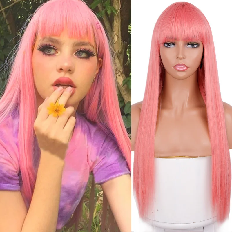 European and American style , pink long straight synthetic wig with bangs
European and American style , pink long straight synthetic wig with bangs