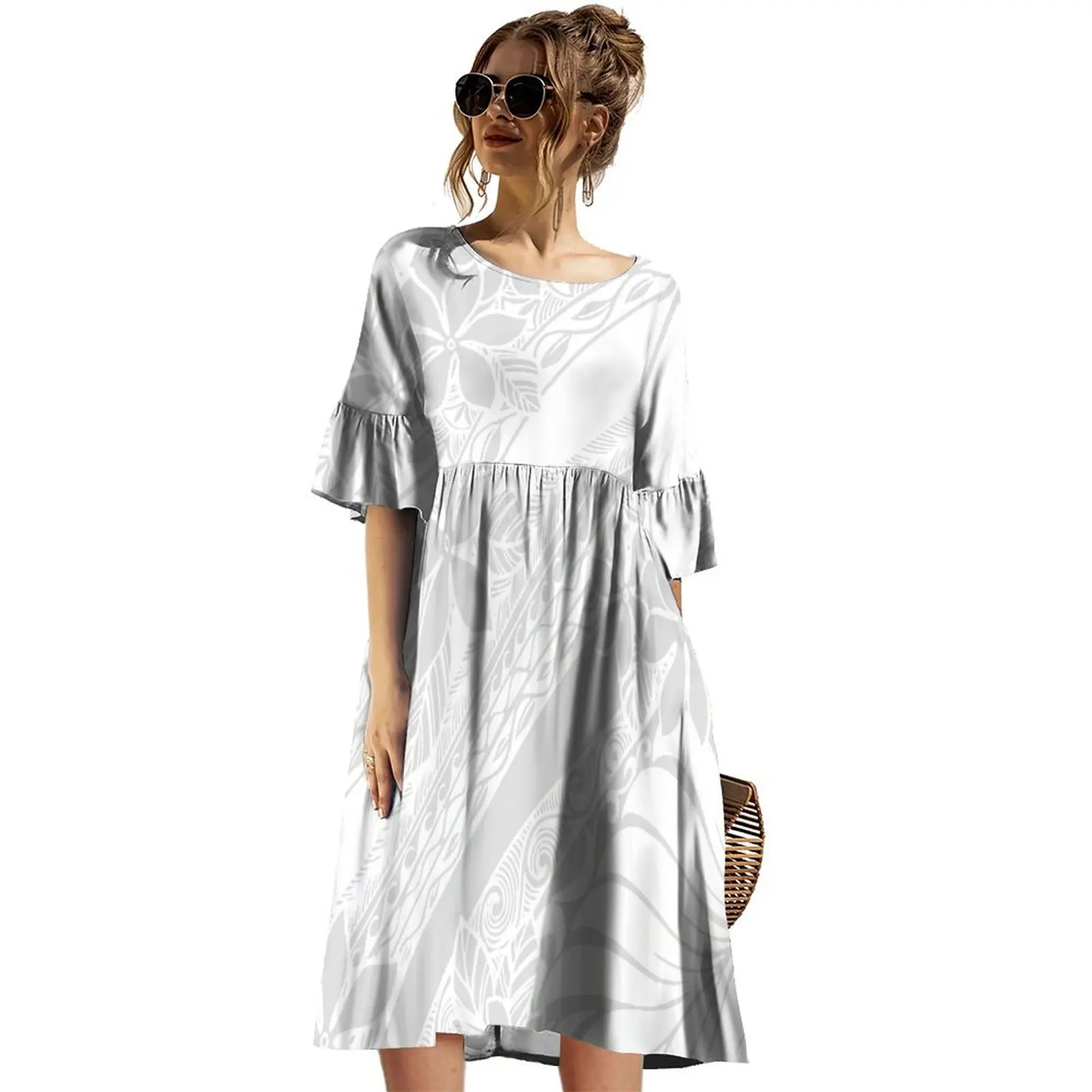 New Hot Sale Ruffle Sleeve Knee Length Puffy Dress Custom Logo Samoan Polynesian Tribal Design Ladies Summer Island Dress
New Hot Sale Ruffle Sleeve Knee Length Puffy Dress Custom Logo Samoan Polynesian Tribal Design Ladies Summer Island Dress