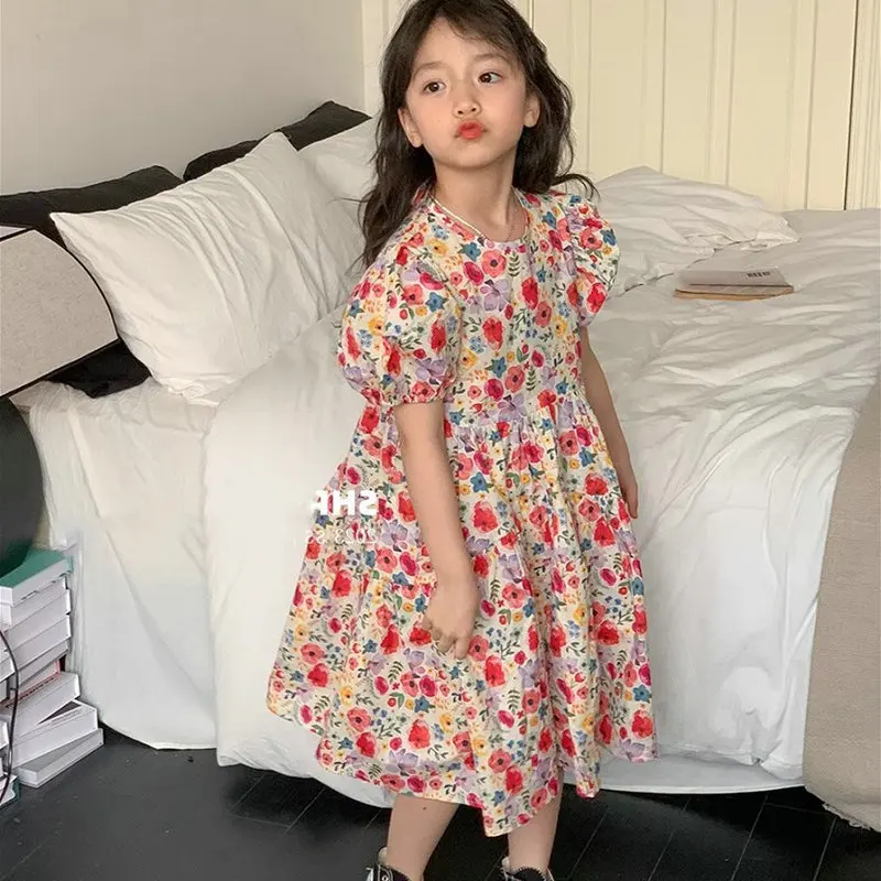 Girls Dress Sweet Single-breasted Floral Flying Sleeve Princess Dresses Summer Flower Print 2-7 Year Children's Clothing
Girls Dress Sweet Single-breasted Floral Flying Sleeve Princess Dresses Summer Flower Print 2-7 Year Children's Clothing