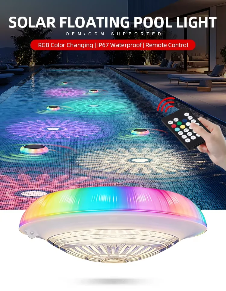 Solar Floating Pool Light, RGB Color Changing with Remote Control, IP67 Waterproof Solar Pool Lights for Ponds & Water Features,
Solar Floating Pool Light, RGB Color Changing with Remote Control, IP67 Waterproof Solar Pool Lights for Ponds & Water Features,