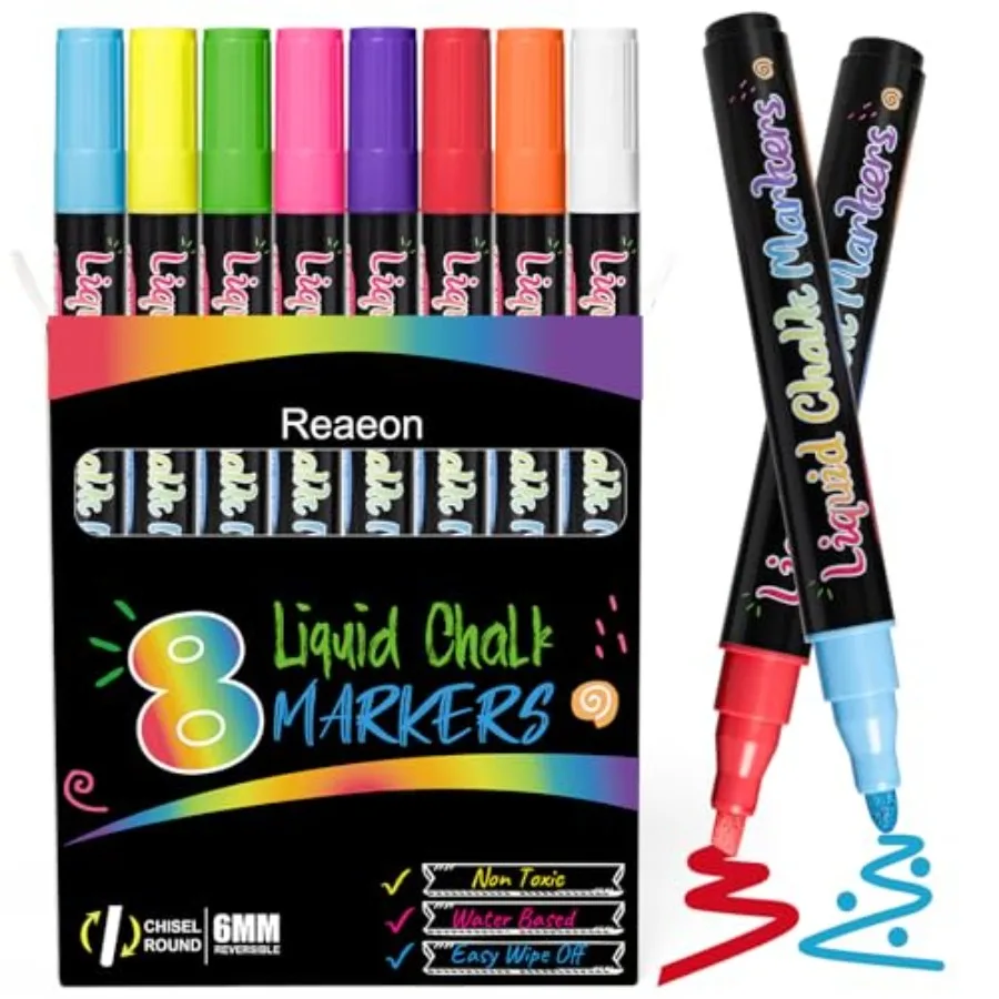 Chalk Markers, Vibrant Color Liquid Chalk Pens, for Chalkboard, Blackboard, Window, Glass, Mirror, Water-Based, Non-Toxic, 6mm
Chalk Markers, Vibrant Color Liquid Chalk Pens, for Chalkboard, Blackboard, Window, Glass, Mirror, Water-Based, Non-Toxic, 6mm