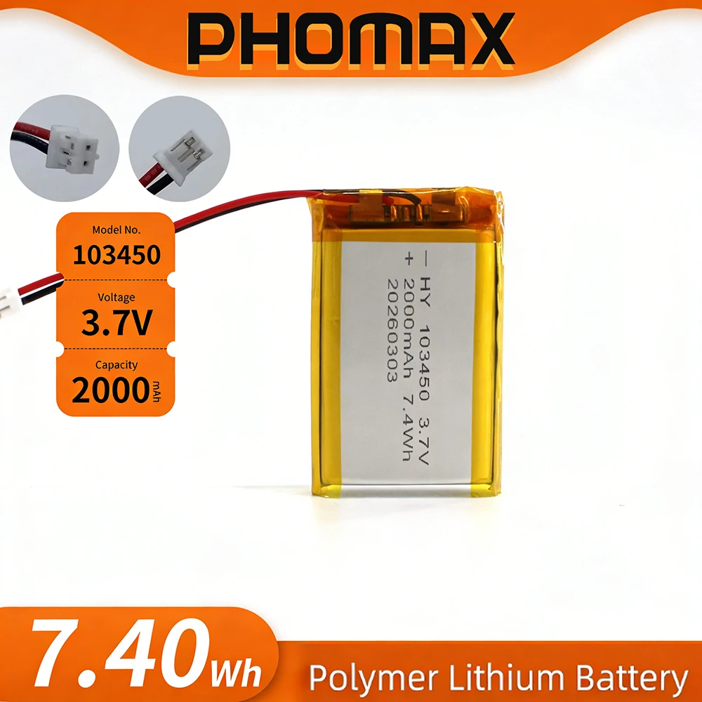PHOMAX 3.7V 5000mAh 955565 Polymer Lithium Battery Lithium Ion Battery PH 2.0mm 2pin plug For Power Bank GPS 100% Real Capacity
PHOMAX 3.7V 5000mAh 955565 Polymer Lithium Battery Lithium Ion Battery PH 2.0mm 2pin plug For Power Bank GPS 100% Real Capacity