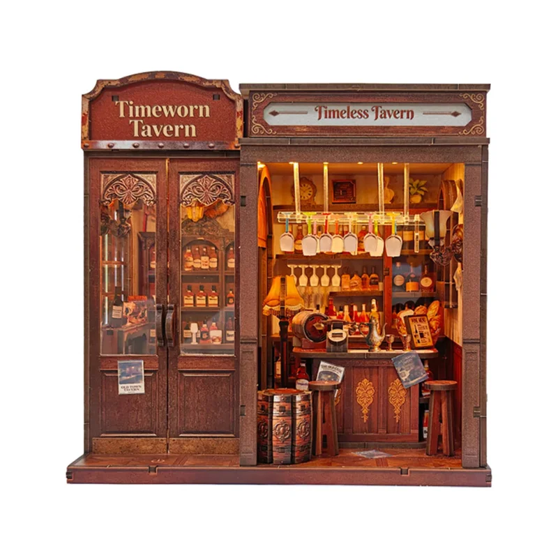 DIY Wooden Timeworn Tavern Book Nook Shelf Insert Kits Miniature Model Kit With Light Bookend for Friends Birthday Gifts
DIY Wooden Timeworn Tavern Book Nook Shelf Insert Kits Miniature Model Kit With Light Bookend for Friends Birthday Gifts