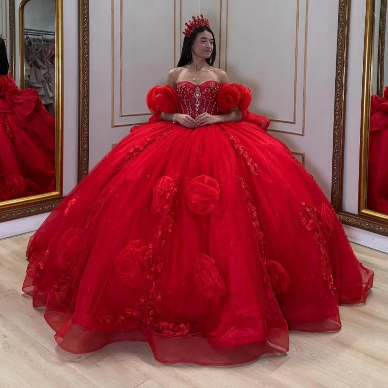 Red Shiny Quinceanera Dresses Off The Shoulder Applique Flower Beading Crystal Bow Tull Party Birthday Sweet 16 Dress Vestidos
Red Shiny Quinceanera Dresses Off The Shoulder Applique Flower Beading Crystal Bow Tull Party Birthday Sweet 16 Dress Vestidos