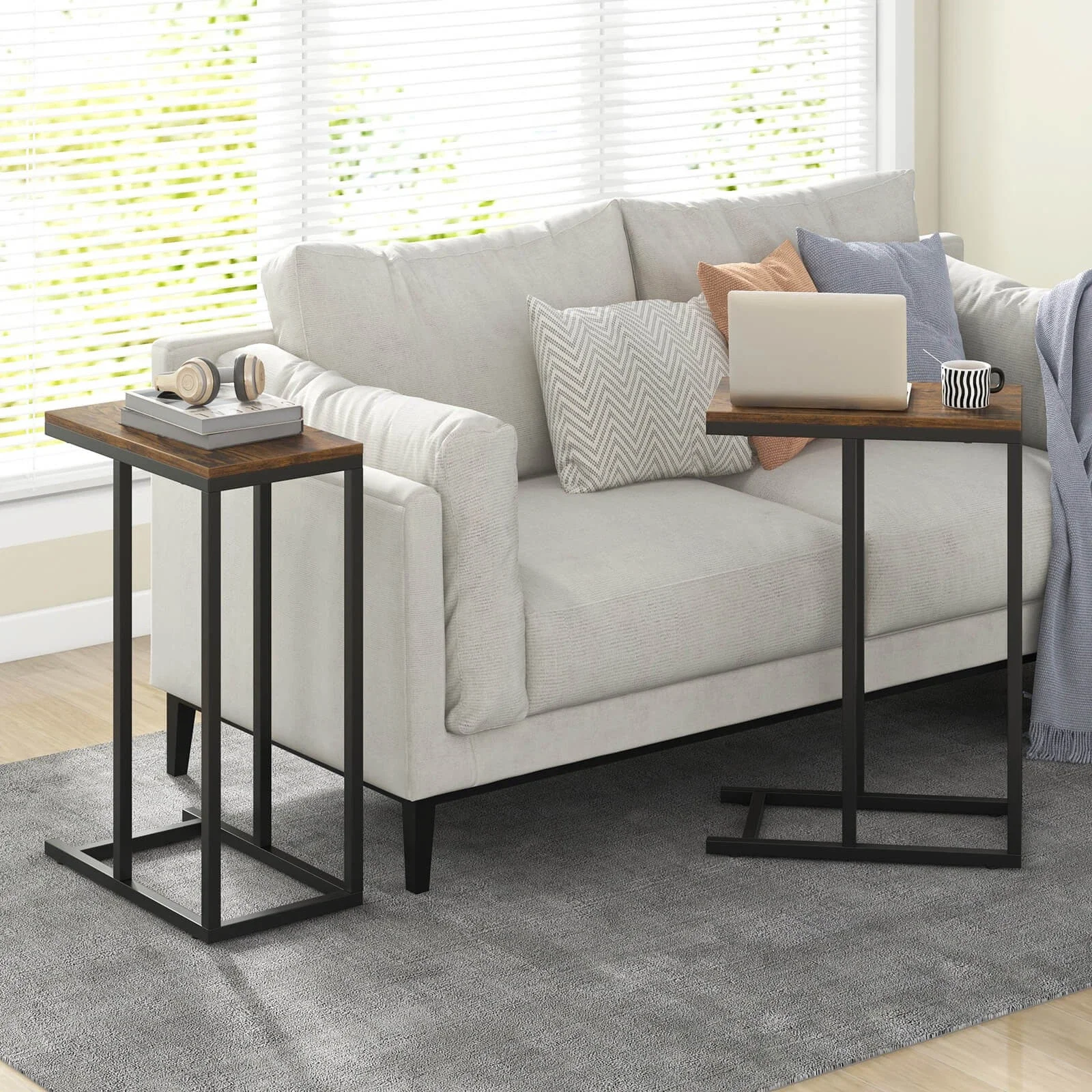 2PCS C-shaped Side Table Industrial Sofa Table with Heavy-duty Metal Frame
2PCS C-shaped Side Table Industrial Sofa Table with Heavy-duty Metal Frame