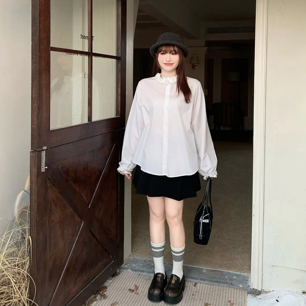 Retro Palace plus Size Women's Long-Sleeved White Shirt Rose Lace Collar Slimming Fit Early Autumn Fashion 65212
Retro Palace plus Size Women's Long-Sleeved White Shirt Rose Lace Collar Slimming Fit Early Autumn Fashion 65212