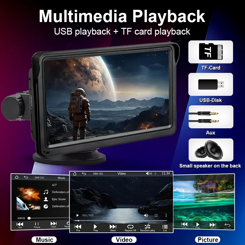 7inch Portable Car Radio CarPlay Android Auto Multimedia Video Player IPS Touch Screen Bluetooth 5.0 USB AUX TF Card
7inch Portable Car Radio CarPlay Android Auto Multimedia Video Player IPS Touch Screen Bluetooth 5.0 USB AUX TF Card