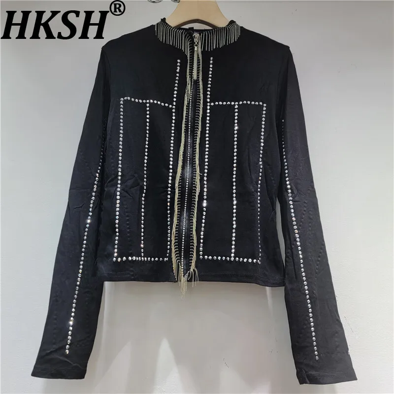 HKSH Spring Autumn New Women Jacket Tassel Studded Diamonds Zipper Stand Collar Slim Fit High Street Luxury Elegant Coat HK16863
HKSH Spring Autumn New Women Jacket Tassel Studded Diamonds Zipper Stand Collar Slim Fit High Street Luxury Elegant Coat HK16863
